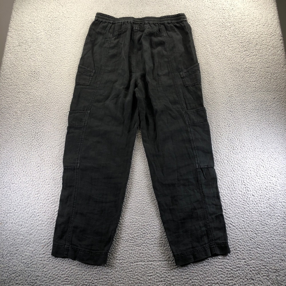 Free People Pants Womens Medium Black Linen Blend Cargo Utility Lagenlook Boho - Picture 5 of 14